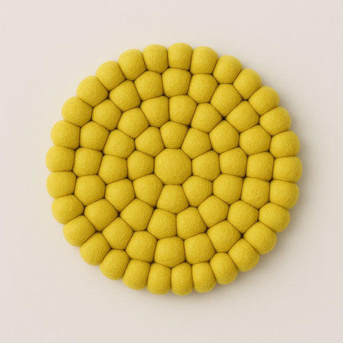 Handcrafted Felt Ball Trivet & Coaster- Yellow