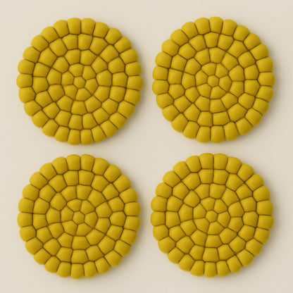 Handcrafted Felt Ball Trivet & Coaster- Yellow