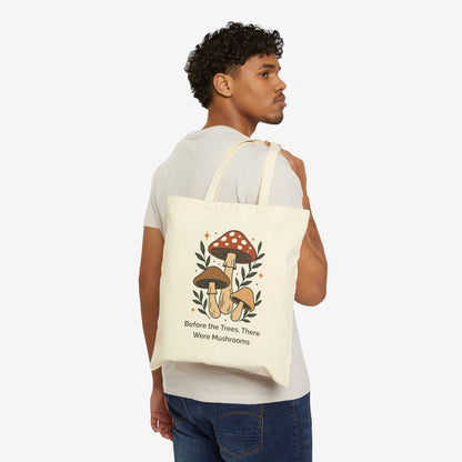 Mushroom-Themed Cotton Canvas Tote Bag