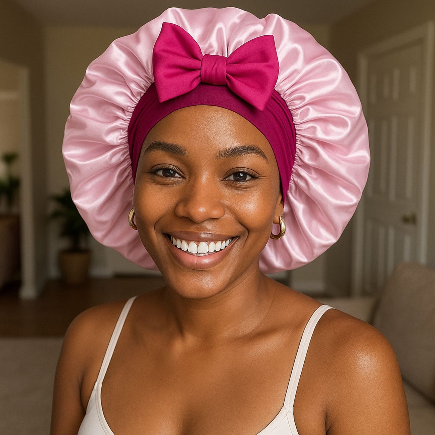 Luxury Double-Layered Bonnet – Silky Night Protection for Hair (Midnight Silk)